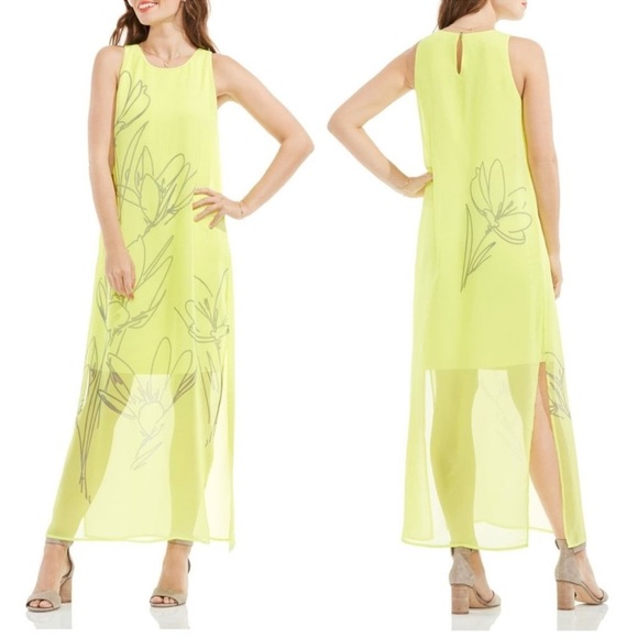 Vince Camuto Yellow High-Low Sundress Fluent Cluster Maxi Dress - Picture 1 of 11